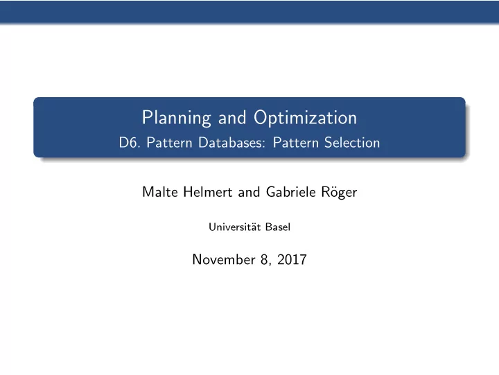 planning and optimization