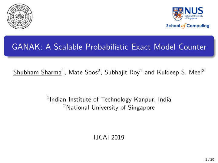 ganak a scalable probabilistic exact model counter