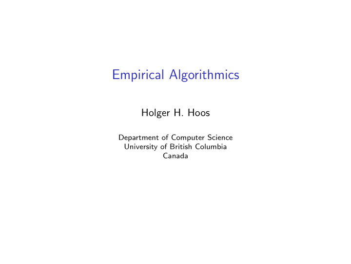 empirical algorithmics