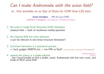 Can I make Andromeda with the axion field?  or...first stumbles to an Eqn of State for CDM from LSS
