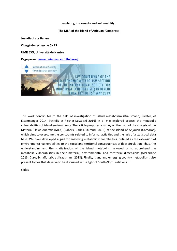 insularity informality and vulnerability the mfa of the
