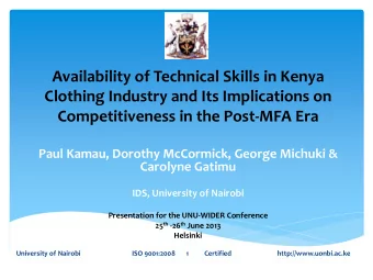 Availability of Technical Skills in Kenya  Clothing Industry and Its Implications on