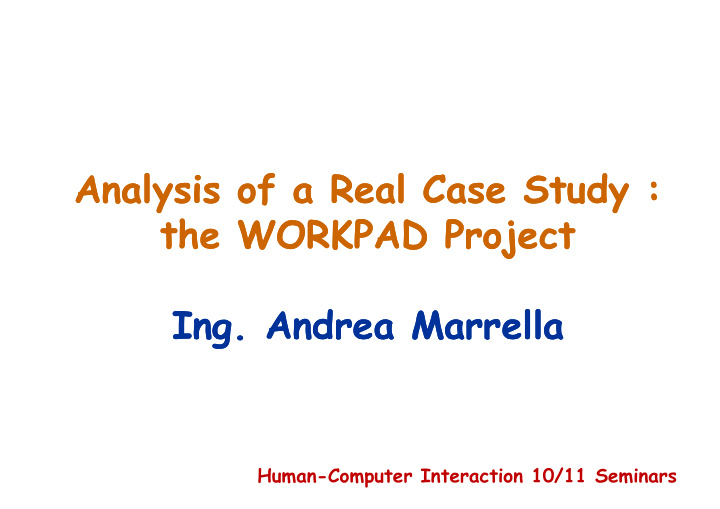 analysis analysis of of a real case study a real case