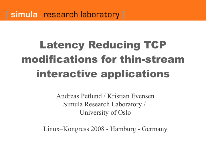 latency reducing tcp modifications for thin stream
