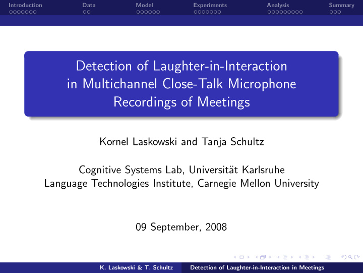 detection of laughter in interaction in multichannel