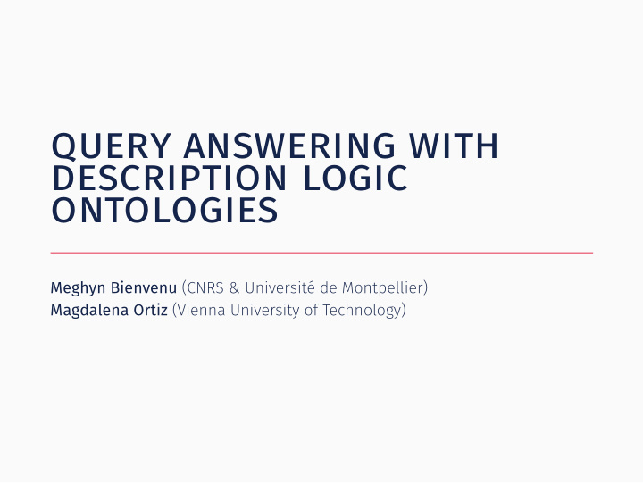 query answering with description logic ontologies