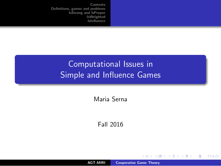 computational issues in simple and influence games
