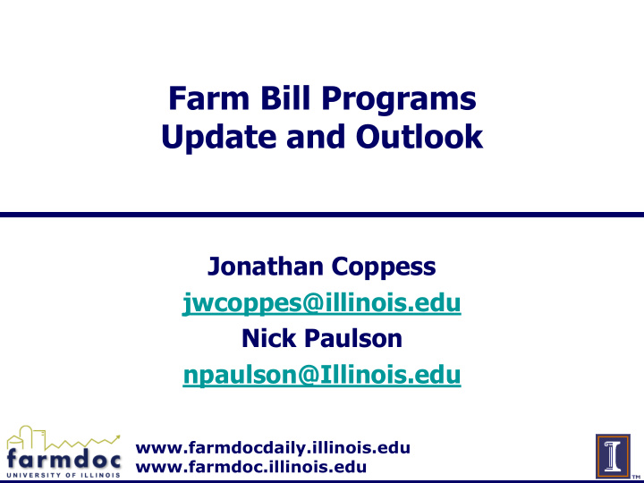 farm bill programs update and outlook