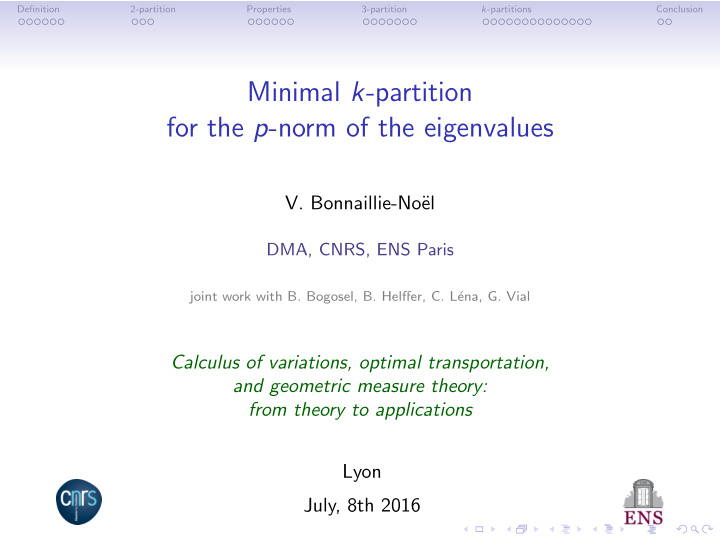 minimal k partition for the p norm of the eigenvalues