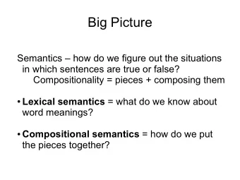Big Picture  Semantics  how do we figure out the situations  in which sentences are true or