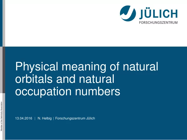 physical meaning of natural orbitals and natural