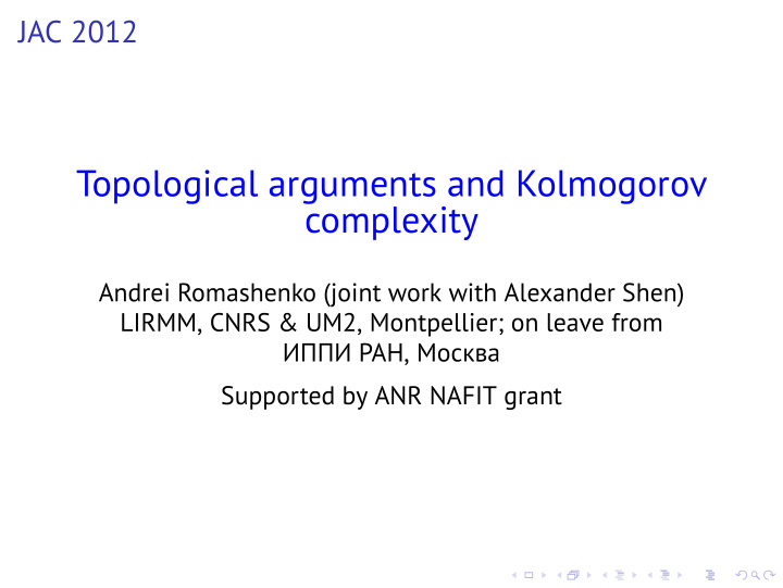 topological arguments and kolmogorov complexity