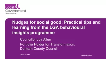 insights programme  Councillor Joy Allen  Portfolio Holder for Transformation,  Durham County