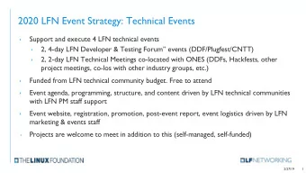 2020 LFN Event Strategy: Technical Events  Support and execute 4 LFN technical events    2,