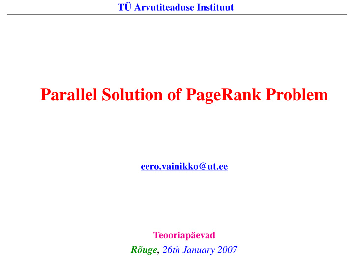 parallel solution of pagerank problem