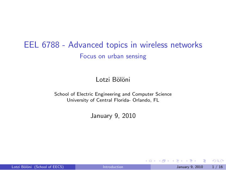 eel 6788 advanced topics in wireless networks