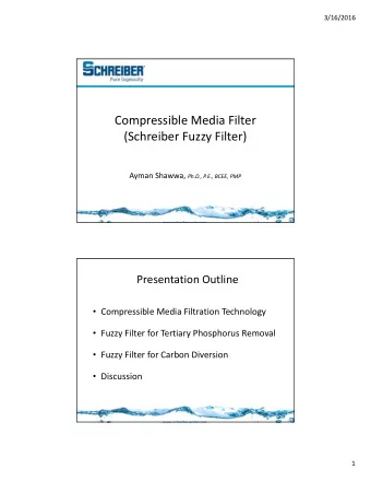 Compressible Media Filter (Schreiber Fuzzy Filter) Ayman Shawwa, Ph.D., P.E., BCEE, PMP  www