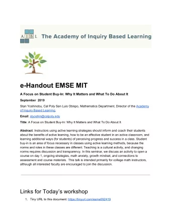 e-Handout EMSE MIT  A Focus on Student Buy-In: Why It Matters and What To Do About It  September