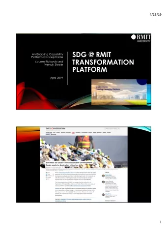 SDG @ RMIT  An Enabling Capability  Platform Concept Note  TRANSFORMATION  Lauren Rickards and