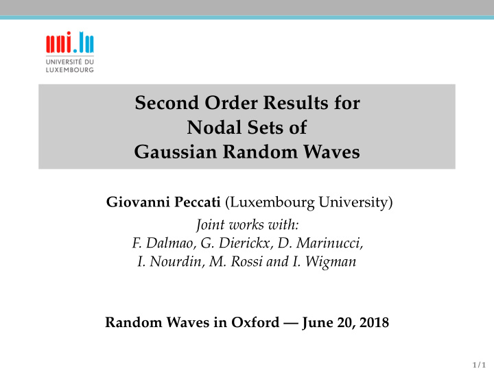 second order results for nodal sets of gaussian random