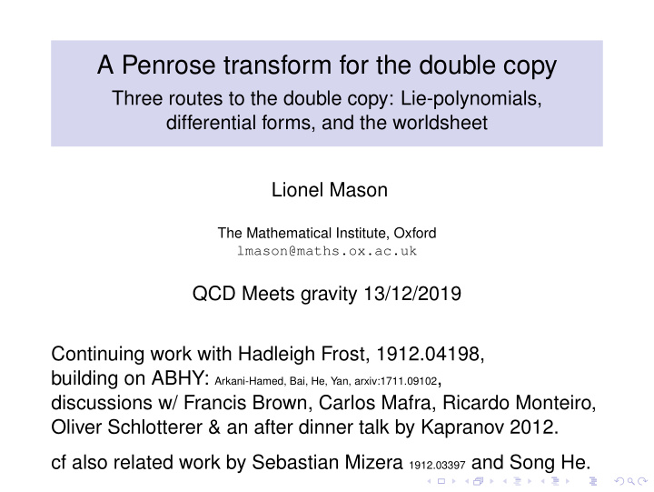 a penrose transform for the double copy