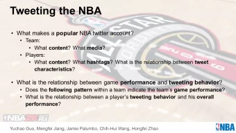 Tweeting the NBA  What makes a popular NBA twitter account?   Team:  What content ? What