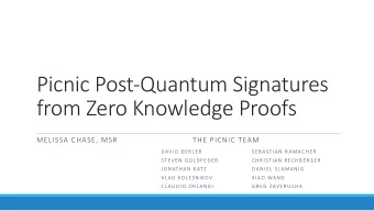 Picnic Post-Quantum Signatures  from Zero Knowledge Proofs  MELISSA CHASE, MSR  THE PICNIC TEAM