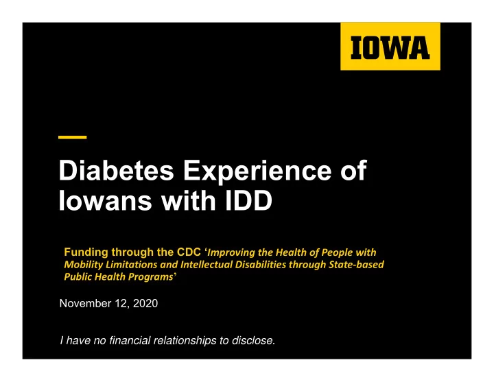 diabetes experience of iowans with idd