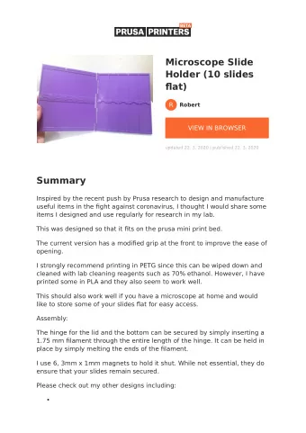 Microscope Slide  Holder (10 slides fl at)  R  Robert  VIEW IN BROWSER  updated 22. 3. 2020 |