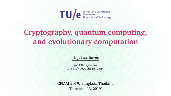 cryptography quantum computing and evolutionary