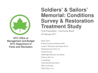Soldiers &amp; Sailors  Memorial: Conditions  Survey &amp; Restoration  Treatment Study