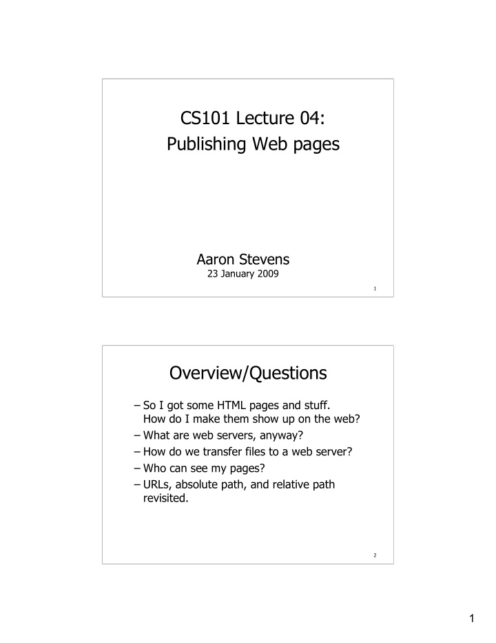 cs101 lecture 04 publishing web pages