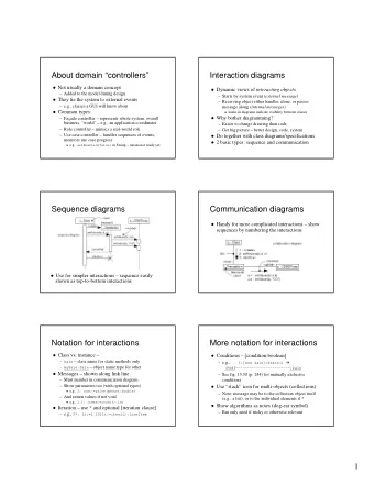 About domain controllers  Interaction diagrams  Not usually a domain concept  Dynamic