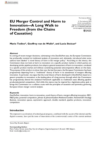 EU Merger Control and Harm to  The Author(s) 2018  Article reuse guidelines:  InnovationA Long