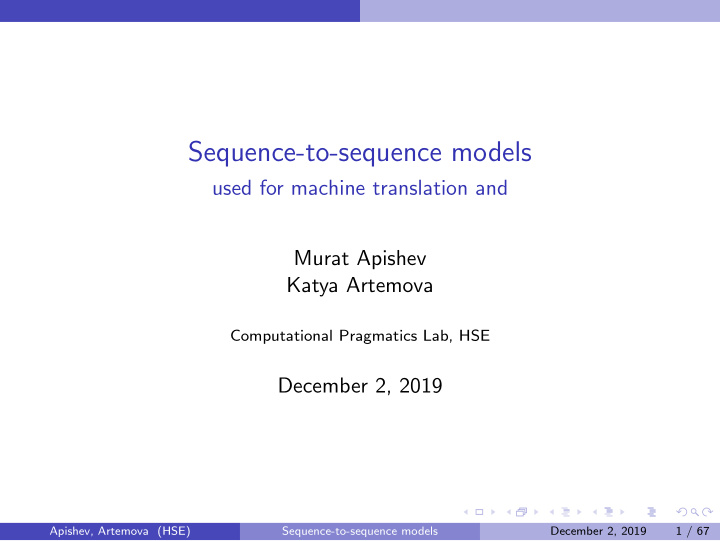 sequence to sequence models