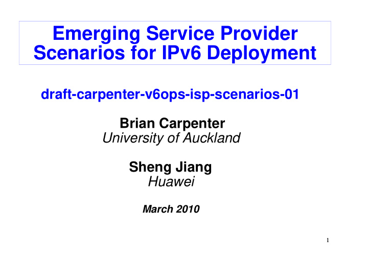 emerging service provider scenarios for ipv6 deployment