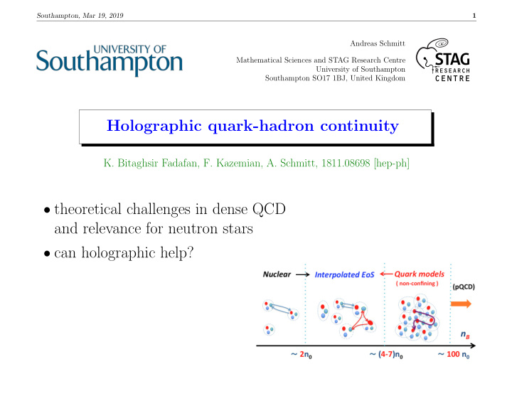 holographic quark hadron continuity