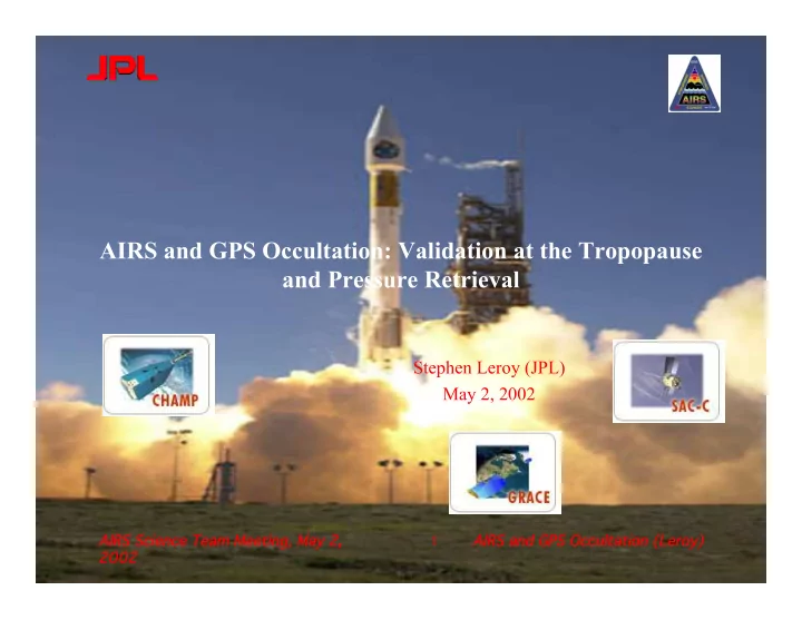 airs and gps occultation validation at the tropopause and