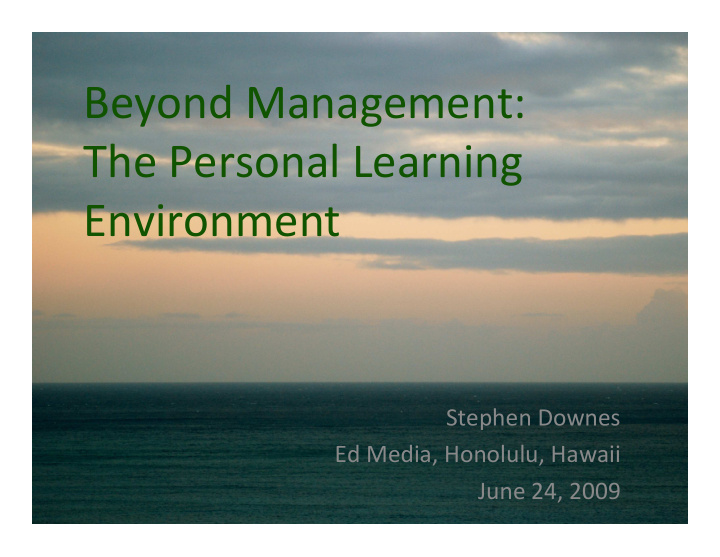 beyond management the personal learning environment