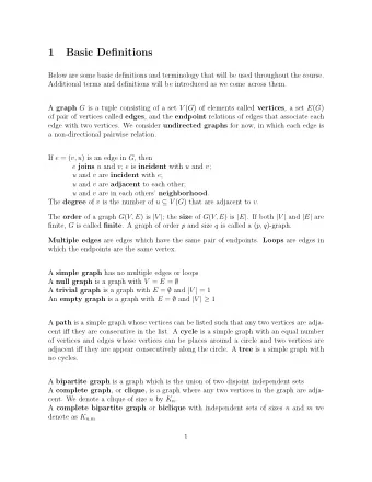 1  Basic Definitions  Below are some basic definitions and terminology that will be used throughout