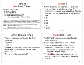Clicker 1  Topic 23  Red Black Trees  2000 elements are inserted one at a time  into an initially