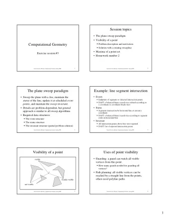 Session topics   The plane sweep paradigm   Visibility of a point  Computational Geometry