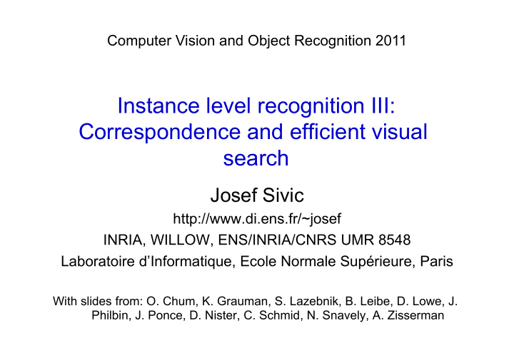 instance level recognition iii correspondence and