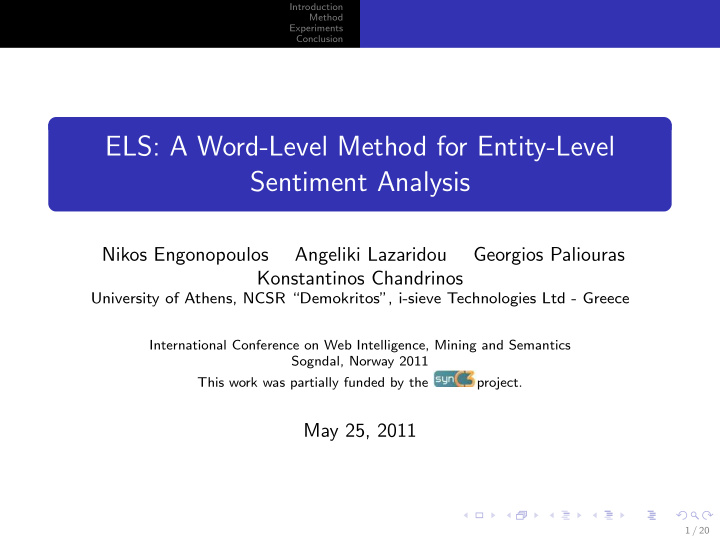 els a word level method for entity level sentiment