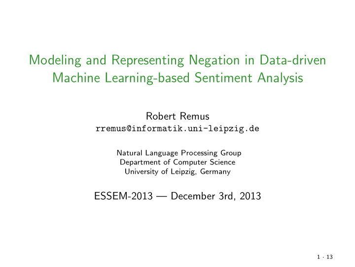 modeling and representing negation in data driven machine