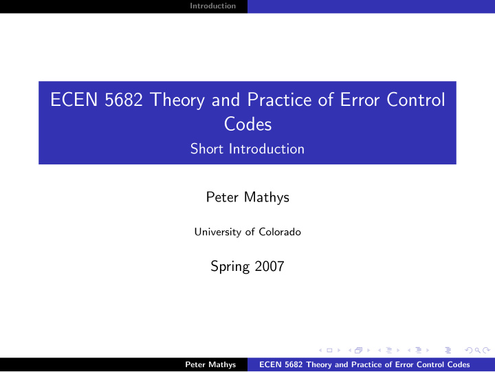 ecen 5682 theory and practice of error control codes