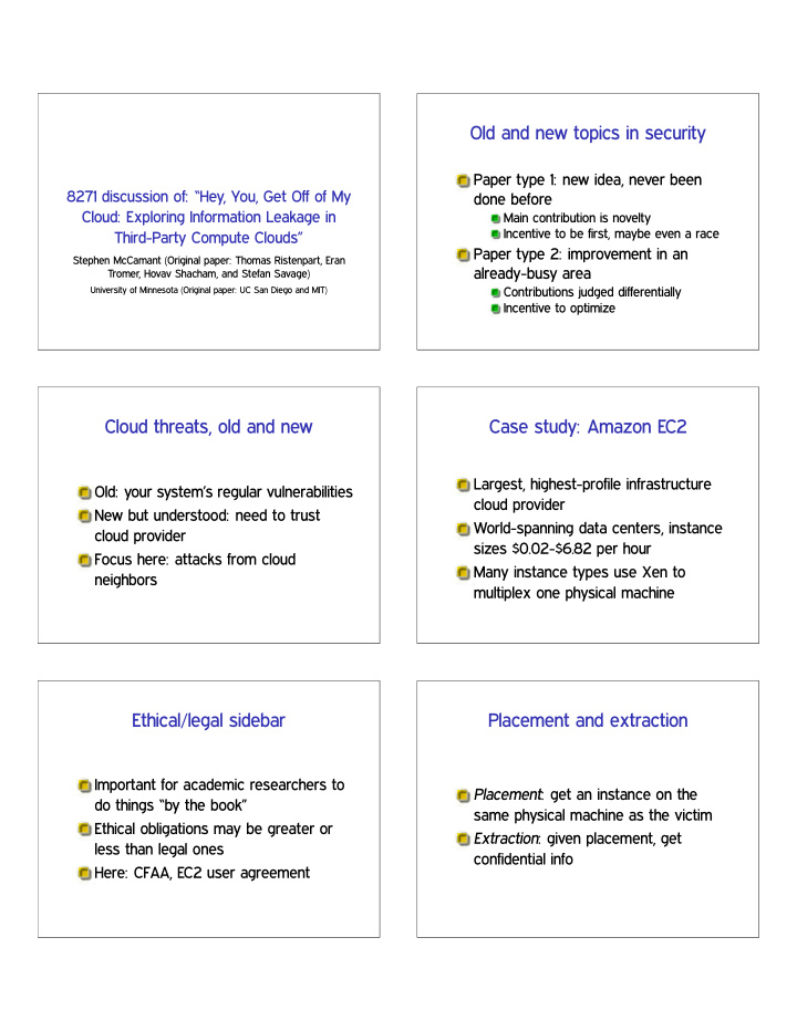 old and new topics in security