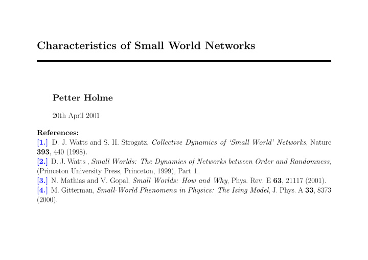 characteristics of small world networks
