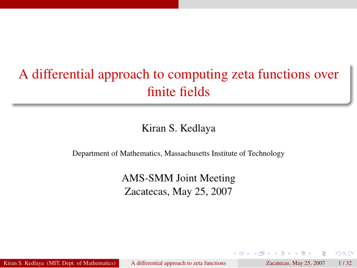 a differential approach to computing zeta functions over