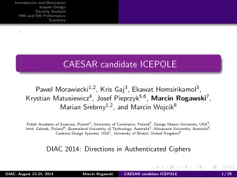 CAESAR candidate ICEPOLE Pawel Morawiecki 1 , 2 , Kris Gaj 3 , Ekawat Homsirikamol 3 , Krystian